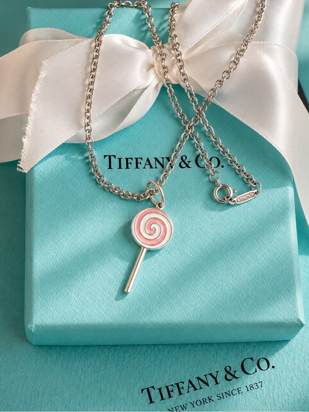 Authentic Tiffany & Co Lollipop Charm on Thick Tiffany Chain